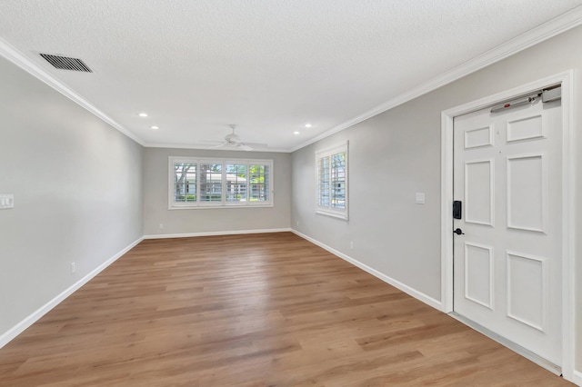 10095 45th Ter S Unit 443, Boynton Beach, FL 33436 - unfurnished living room featuring ornamental molding, ceiling fan, light wood-type flooring, baseboards, and recessed lighting