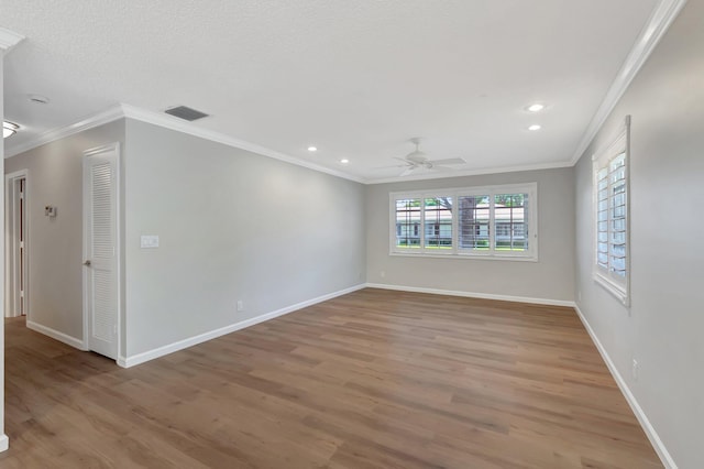10095 45th Ter S Unit 443, Boynton Beach, FL 33436 - spare room with light wood finished floors, ceiling fan, baseboards, recessed lighting, and ornamental molding