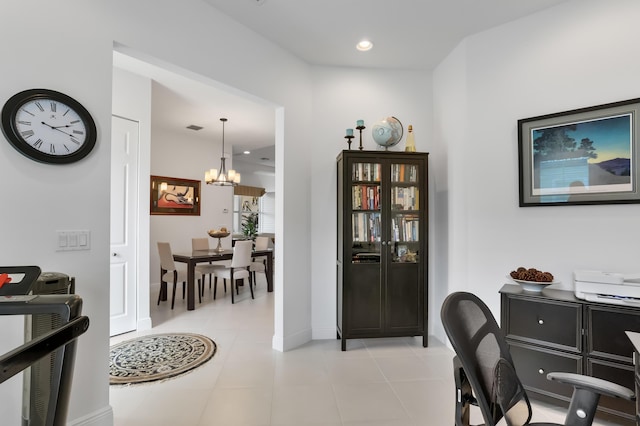 7779 Butera Plz, Delray Beach, FL 33446 - office area featuring a chandelier, baseboards, light tile patterned flooring, and recessed lighting