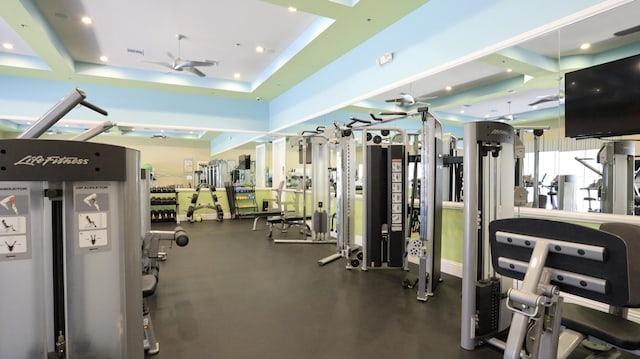 7779 Butera Plz, Delray Beach, FL 33446 - workout area featuring a ceiling fan and recessed lighting