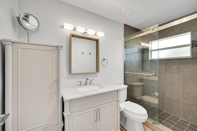 4585 NW 3rd St Unit D, Delray Beach, FL 33445 - full bathroom with a stall shower, toilet, and vanity