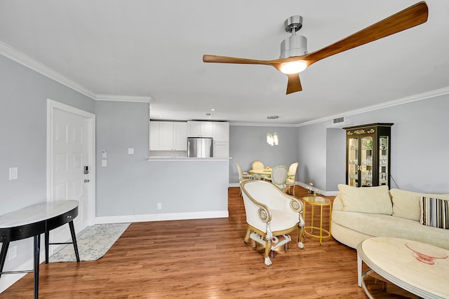 4585 NW 3rd St Unit D, Delray Beach, FL 33445 - living room with ceiling fan, light wood-type flooring, baseboards, and crown molding