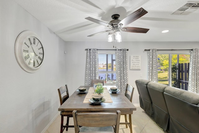 2556 Marshfield Ct, Port Saint Lucie, FL 34953 - dining area featuring a ceiling fan, light tile patterned floors, baseboards, a water view, and recessed lighting