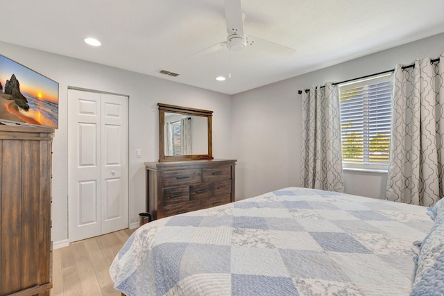 2556 Marshfield Ct, Port Saint Lucie, FL 34953 - bedroom featuring light wood-style floors, ceiling fan, recessed lighting, a closet, and baseboards