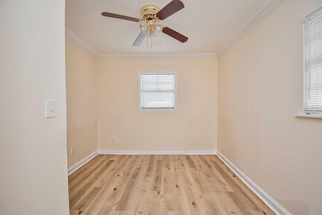5123 Adams Rd, Delray Beach, FL 33484 - unfurnished room featuring light wood-style floors, ceiling fan, crown molding, baseboards, and a textured ceiling