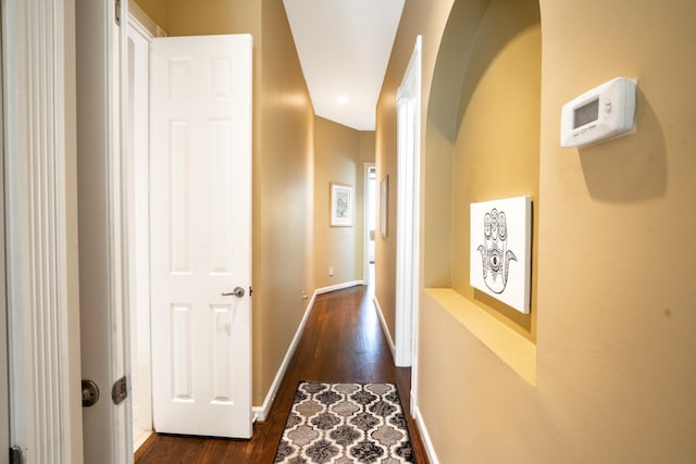 21675 Fall River Dr, Boca Raton, FL 33428 - hall with dark wood-style flooring and baseboards