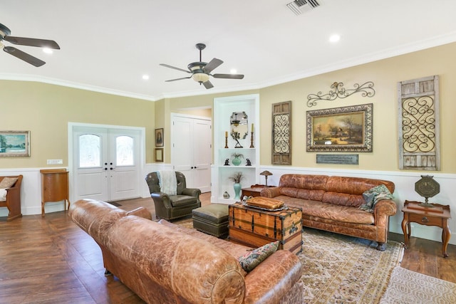 6624 Dillman Rd, West Palm Beach, FL 33413 - living room with a ceiling fan, ornamental molding, wood finished floors, recessed lighting, and baseboards