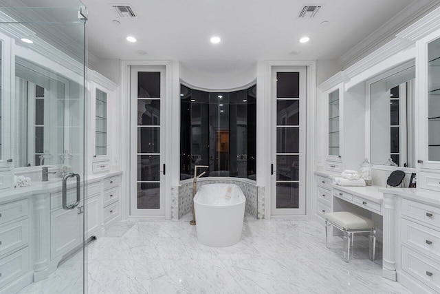 155 SE Spanish Trl, Boca Raton, FL 33432 - full bathroom featuring a soaking tub, vanity, and recessed lighting
