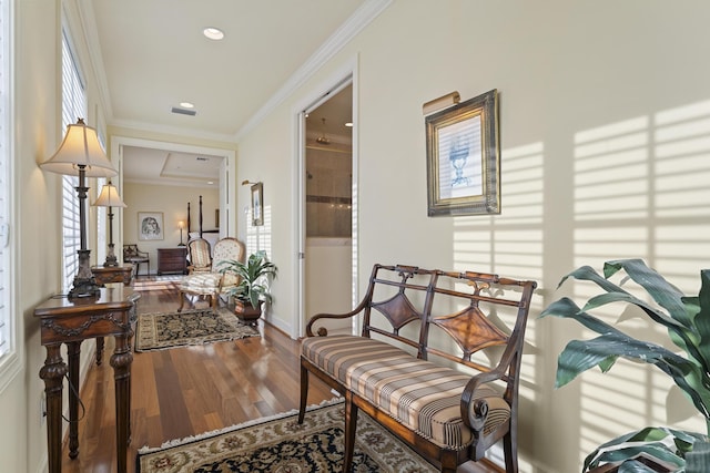 11 Wendy Ln, Stuart, FL 34994 - hall with wood finished floors, crown molding, baseboards, and recessed lighting