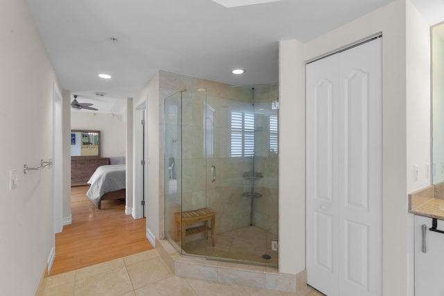 101 SE 20th Ave Unit 501, Deerfield Beach, FL 33441 - bathroom featuring plenty of natural light, a shower stall, recessed lighting, ensuite bathroom, and tile patterned flooring