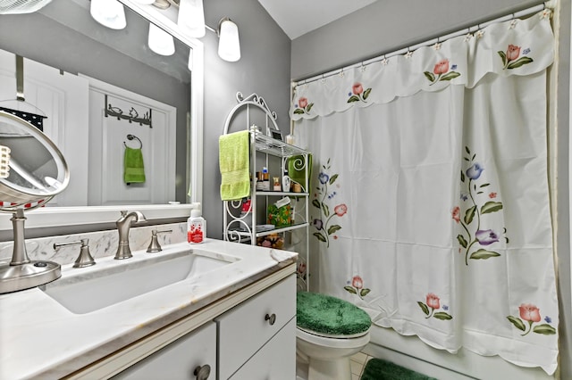 3001 SE Aster Ln Unit 908, Stuart, FL 34994 - full bath with toilet, vanity, tile patterned flooring, and shower / tub combo with curtain