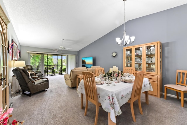 3001 SE Aster Ln Unit 908, Stuart, FL 34994 - carpeted dining room with lofted ceiling, a chandelier, and a ceiling fan