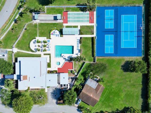 drone / aerial view of a pool area