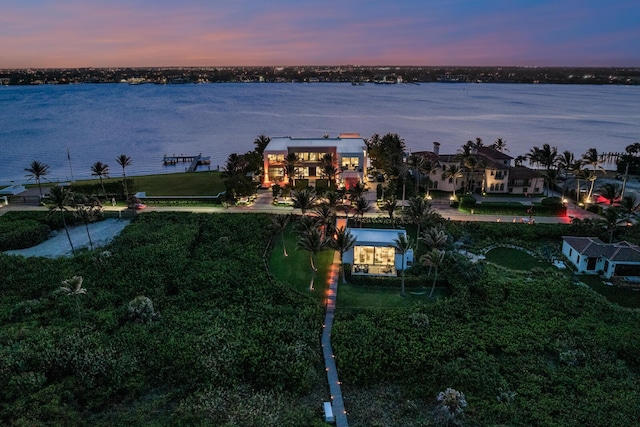 aerial view at dusk of a water view