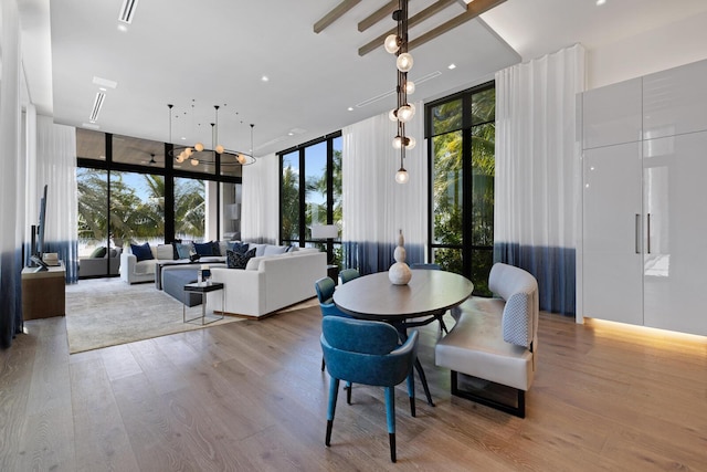 dining room featuring a chandelier, light wood finished floors, and plenty of natural light