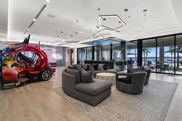 common area with a wall of windows