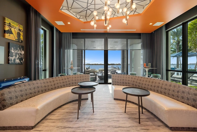 community lobby with a water view