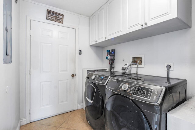 18320 181st Cir S, Boca Raton, FL 33498 - laundry area featuring cabinet space, washing machine and clothes dryer, light tile patterned floors, and baseboards