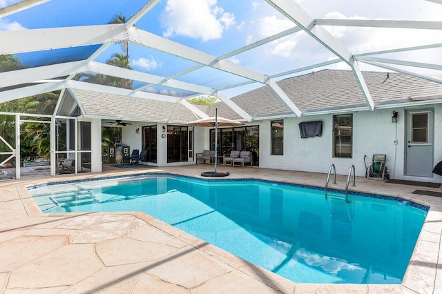 18320 181st Cir S, Boca Raton, FL 33498 - swimming pool featuring a patio area, ceiling fan, and a lanai