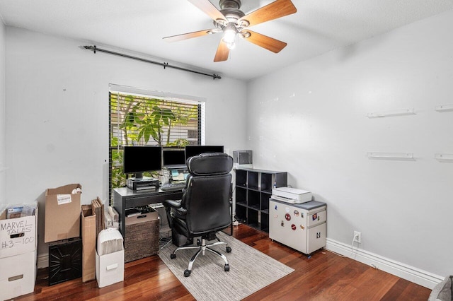 18320 181st Cir S, Boca Raton, FL 33498 - office area featuring wood finished floors, ceiling fan, and baseboards