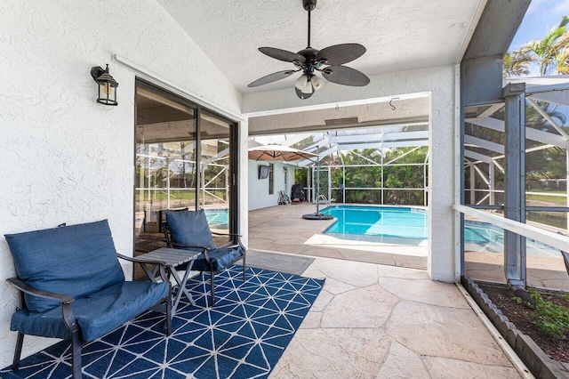 18320 181st Cir S, Boca Raton, FL 33498 - outdoor pool featuring a patio, a lanai, and ceiling fan