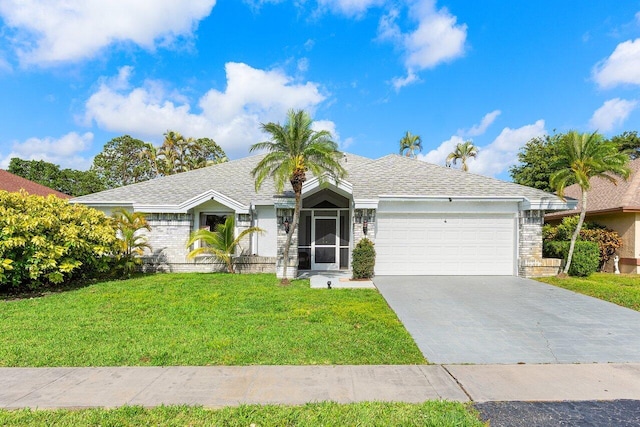 18320 181st Cir S, Boca Raton, FL 33498 - ranch-style house with a garage, a front lawn, driveway, and a shingled roof