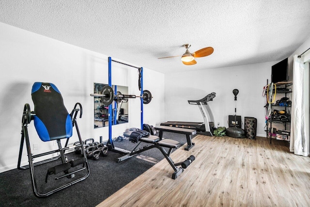 4059 Palm Bay Cir Unit C, West Palm Beach, FL 33406 - exercise room with wood finished floors, ceiling fan, and a textured ceiling