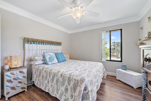 5393 SE Miles Grant Rd Unit A203, Stuart, FL 34997 - bedroom with crown molding, wood finished floors, baseboards, and ceiling fan