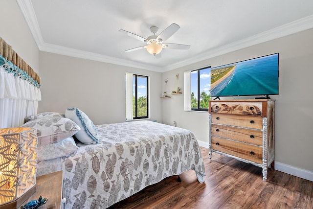 5393 SE Miles Grant Rd Unit A203, Stuart, FL 34997 - bedroom featuring wood finished floors, crown molding, baseboards, and ceiling fan