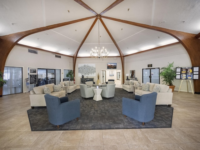 3755 Via Poinciana Unit 203, Lake Worth, FL 33467 - building lobby with high vaulted ceiling and beam ceiling
