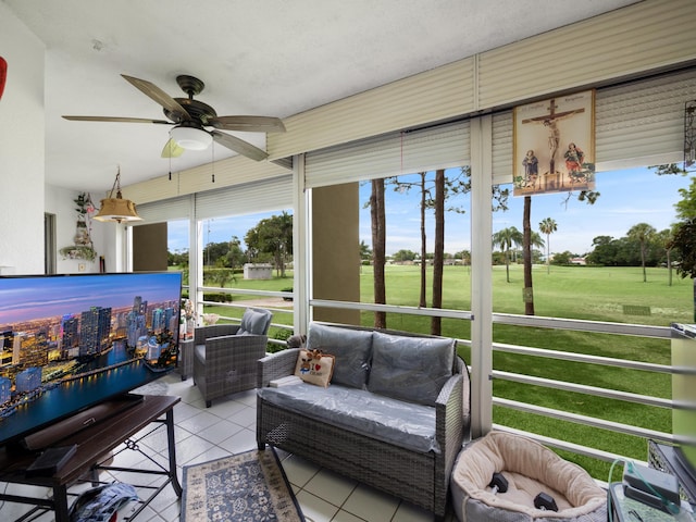 3755 Via Poinciana Unit 203, Lake Worth, FL 33467 - sunroom / solarium with ceiling fan and outdoor lounge area