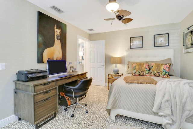 5021 Magnolia Bay Cir, Palm Beach Gardens, FL 33418 - bedroom with an office area, baseboards, and a ceiling fan