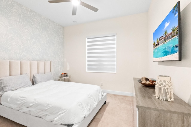 8640 E Baypoint Cir, Parkland, FL 33076 - bedroom featuring wallpapered walls, carpet, baseboards, and a ceiling fan