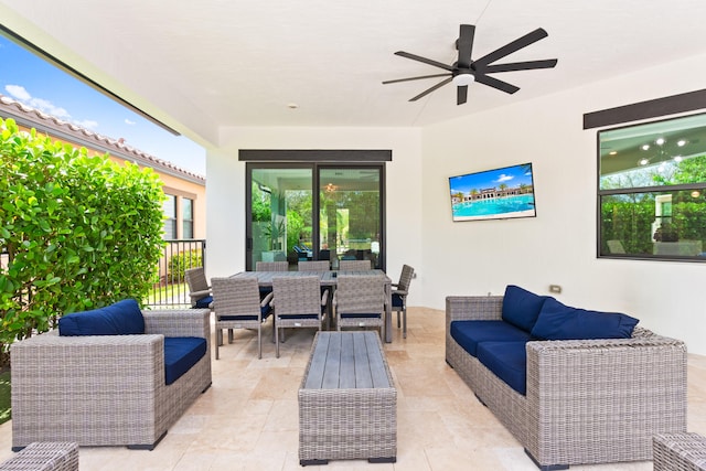 8640 E Baypoint Cir, Parkland, FL 33076 - view of patio with an outdoor living space, a ceiling fan, and outdoor dining space