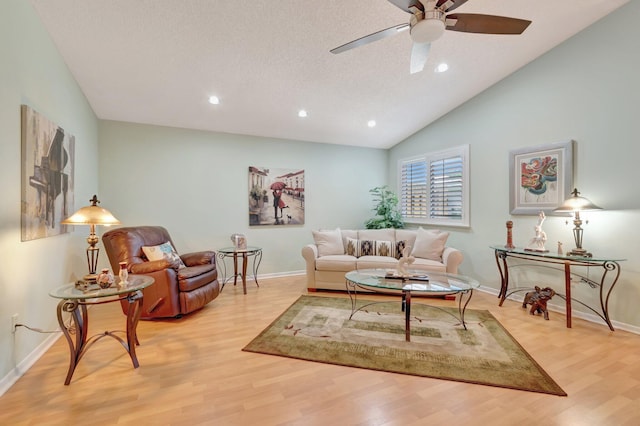 1420 NW 27th Ave, Delray Beach, FL 33445 - living area featuring light wood-type flooring, a ceiling fan, baseboards, recessed lighting, and vaulted ceiling