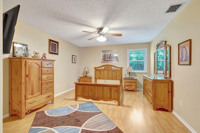 1420 NW 27th Ave, Delray Beach, FL 33445 - bedroom featuring light wood-style flooring, a textured ceiling, baseboards, and ceiling fan