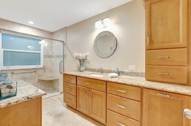 1420 NW 27th Ave, Delray Beach, FL 33445 - bathroom with a stall shower, vanity, and tile patterned floors