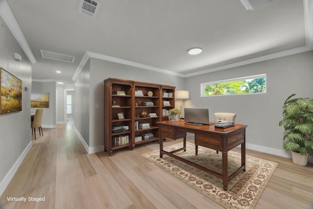 4365 SW Bimini Cir S, Palm City, FL 34990 - office space with crown molding, light wood-style flooring, and baseboards