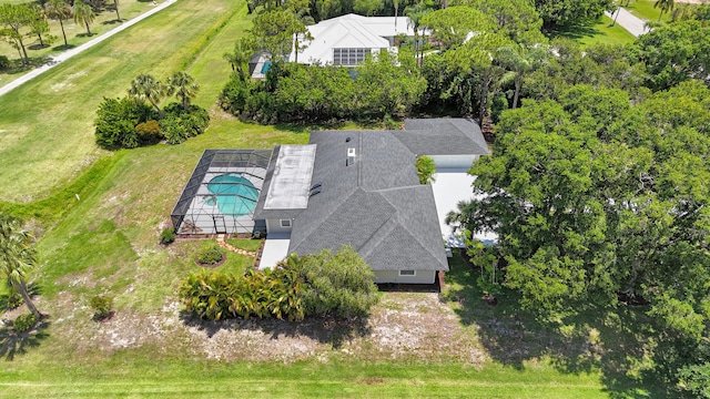 view from above of property featuring a pool