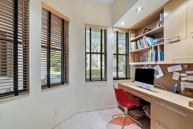 17652 Ashbourne D Way Unit D, Boca Raton, FL 33496 - office area with light tile patterned flooring, healthy amount of natural light, baseboards, and recessed lighting