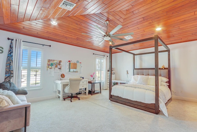 605 Flotilla Ln, North Palm Beach, FL 33408 - carpeted bedroom with wooden ceiling, baseboards, an office area, and recessed lighting