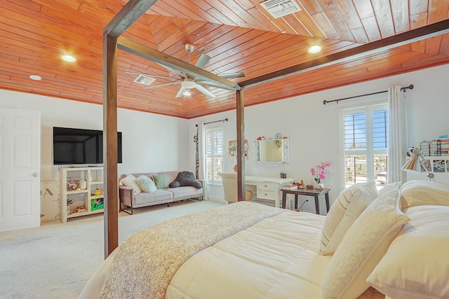 605 Flotilla Ln, North Palm Beach, FL 33408 - carpeted bedroom featuring wooden ceiling, a ceiling fan, and recessed lighting