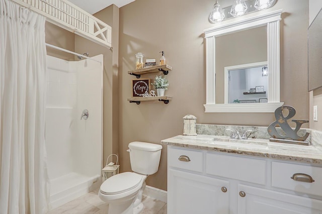 4052 SW Mccandless St, Port Saint Lucie, FL 34953 - full bathroom with a shower with curtain, toilet, vanity, and baseboards