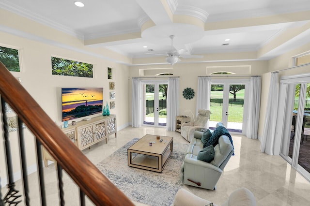 8380 Woodsmuir Dr, West Palm Beach, FL 33412 - living area featuring french doors, crown molding, plenty of natural light, and recessed lighting