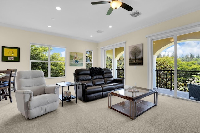 8380 Woodsmuir Dr, West Palm Beach, FL 33412 - carpeted living room featuring ceiling fan and recessed lighting
