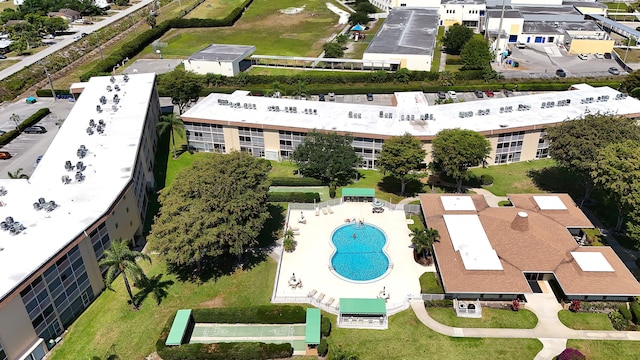 drone / aerial view of a pool area