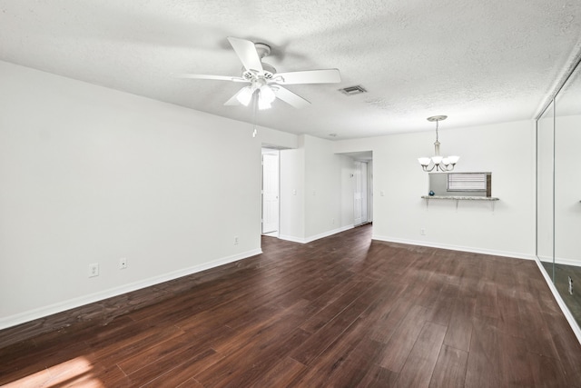 12012 Greenway Cir S Unit 206, Royal Palm Beach, FL 33411 - unfurnished living room featuring a chandelier, wood finished floors, a textured ceiling, a ceiling fan, and baseboards