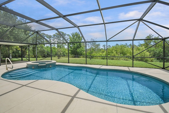 895 SE Waterside Way, Stuart, FL 34997 - view of swimming pool featuring a patio, a pool with connected hot tub, and a lanai