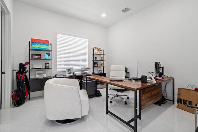 682 Cresta Cir, West Palm Beach, FL 33413 - office area featuring recessed lighting and light tile patterned floors