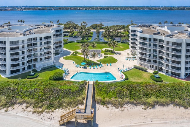 3360 S Ocean Blvd Unit 5Fii, Palm Beach, FL 33480 - drone / aerial view of a large body of water, apartment complex / building, and a pool